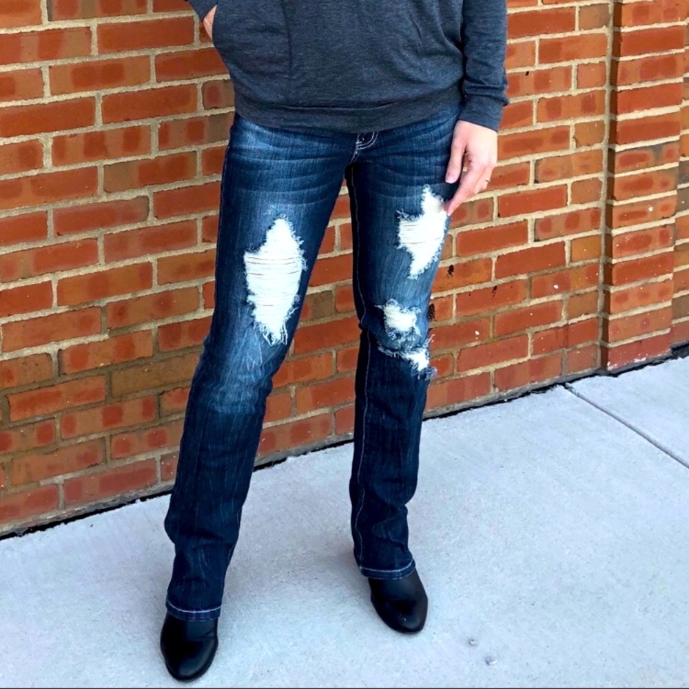 *3 for $30* Dark Wash, Boot Cut Distressed Jeans